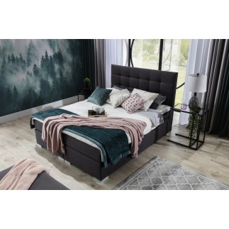 Ensemble boxspring complet tête de lit + sommiers + matelas + surmatelas INAYA de VENESETTI - tissu luxe noir - 140x200 cm