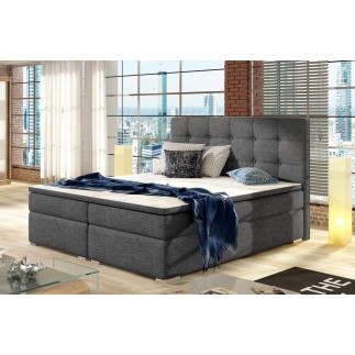 Ensemble boxspring complet tête de lit + sommiers + matelas + surmatelas INAYA de VENESETTI - tissu luxe gris foncé - 160x200 cm