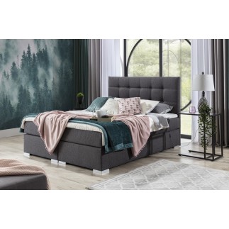 Ensemble boxspring complet tête de lit + sommiers + matelas + surmatelas INAYA de VENESETTI - tissu luxe gris foncé - 160x200 cm