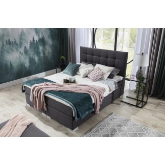 Ensemble boxspring complet tête de lit + sommiers + matelas + surmatelas INAYA de VENESETTI - tissu luxe gris foncé - 160x200 cm