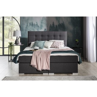 Ensemble boxspring complet tête de lit + sommiers + matelas + surmatelas INAYA de VENESETTI - tissu luxe gris foncé - 180x200 cm