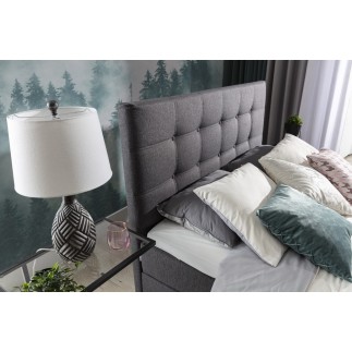 Ensemble boxspring complet tête de lit + sommiers + matelas + surmatelas INAYA de VENESETTI - tissu luxe gris foncé - 180x200 cm