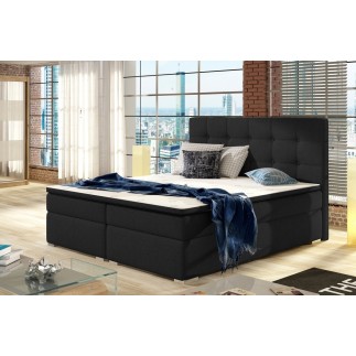 Ensemble boxspring complet tête de lit + sommiers + matelas + surmatelas INAYA de VENESETTI - tissu luxe noir - 160x200 cm