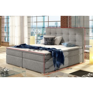 Ensemble boxspring complet tête de lit + sommiers + matelas + surmatelas INAYA de VENESETTI - tissu luxe noir - 160x200 cm