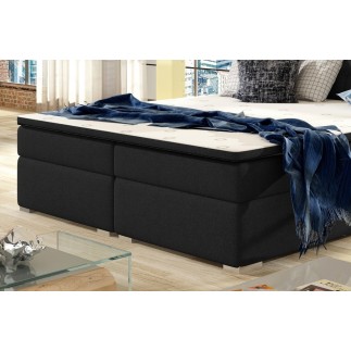 Ensemble boxspring complet tête de lit + sommiers + matelas + surmatelas INAYA de VENESETTI - tissu luxe noir - 160x200 cm