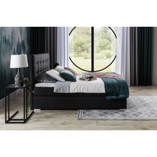Ensemble boxspring complet tête de lit + sommiers + matelas + surmatelas INAYA de VENESETTI - tissu luxe noir - 160x200 cm