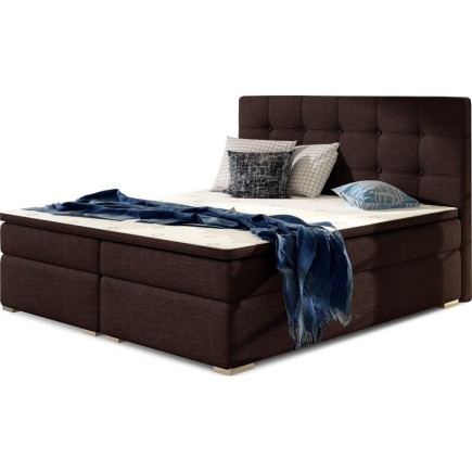 Ensemble boxspring complet tête de lit + sommiers + matelas + surmatelas INAYA de VENESETTI - tissu luxe chocolat - 160x200 cm