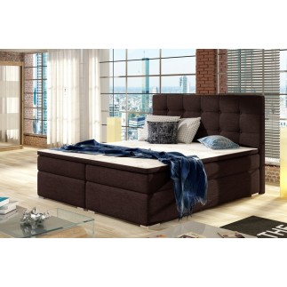 Ensemble boxspring complet tête de lit + sommiers + matelas + surmatelas INAYA de VENESETTI - tissu luxe chocolat - 160x200 cm