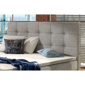 Ensemble boxspring complet tête de lit + sommiers + matelas + surmatelas INAYA de VENESETTI - tissu luxe gris - 140x200 cm