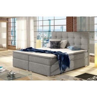 Ensemble boxspring complet tête de lit + sommiers + matelas + surmatelas INAYA de VENESETTI - tissu luxe gris - 140x200 cm