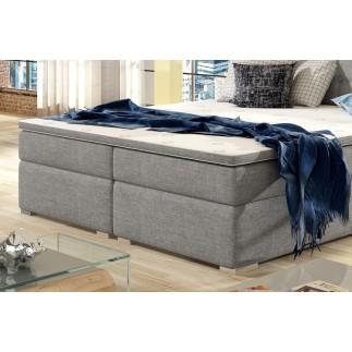 Ensemble boxspring complet tête de lit + sommiers + matelas + surmatelas INAYA de VENESETTI - tissu luxe gris - 140x200 cm