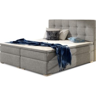 Ensemble boxspring complet tête de lit + sommiers + matelas + surmatelas INAYA de VENESETTI - tissu luxe gris - 180x200 cm