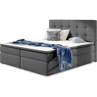Ensemble boxspring complet tête de lit + sommiers + matelas + surmatelas INAYA de VENESETTI - simili cuir gris - 140x200 cm