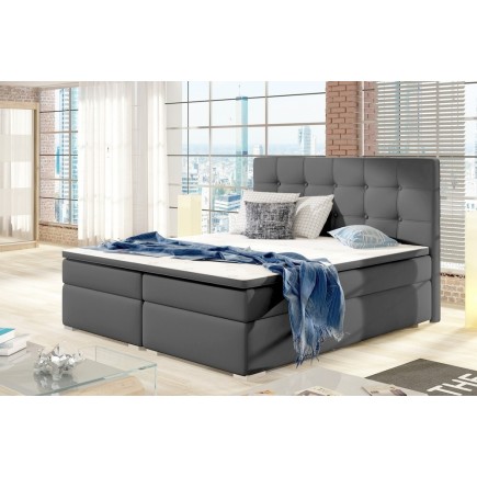 Ensemble boxspring complet tête de lit + sommiers + matelas + surmatelas INAYA de VENESETTI - simili cuir gris - 140x200 cm