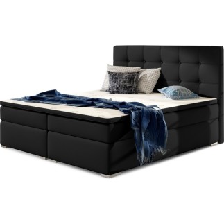 Ensemble boxspring complet tête de lit + sommiers + matelas + surmatelas INAYA de VENESETTI - simili cuir noir - 140x200 cm