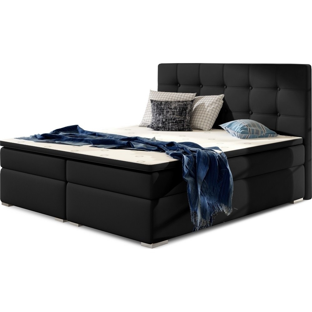 Ensemble boxspring complet tête de lit + sommiers + matelas + surmatelas INAYA de VENESETTI - simili cuir noir - 140x200 cm Ensemble boxspring complet tête de lit + sommiers + matelas + surmatelas INAYA de VENESETTI - simili cuir noir - 140x200 cm