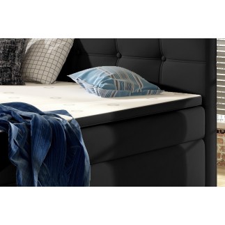 Ensemble boxspring complet tête de lit + sommiers + matelas + surmatelas INAYA de VENESETTI - simili cuir noir - 140x200 cm