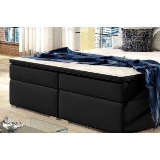 Ensemble boxspring complet tête de lit + sommiers + matelas + surmatelas INAYA de VENESETTI - simili cuir noir - 160x200 cm