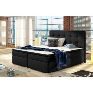 Ensemble boxspring complet tête de lit + sommiers + matelas + surmatelas INAYA de VENESETTI - simili cuir noir - 180x200 cm