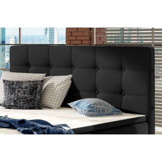 Ensemble boxspring complet tête de lit + sommiers + matelas + surmatelas INAYA de VENESETTI - simili cuir noir - 180x200 cm