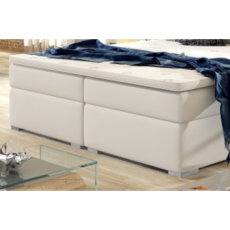 Ensemble boxspring complet tête de lit + sommiers + matelas + surmatelas INAYA de VENESETTI - simili cuir blanc cassé - 140x200