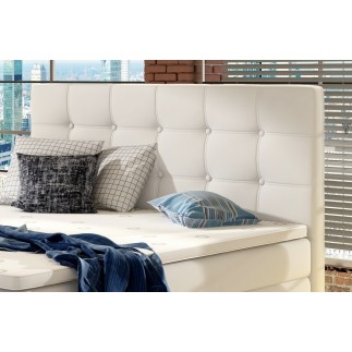 Ensemble boxspring complet tête de lit + sommiers + matelas + surmatelas INAYA de VENESETTI - simili cuir blanc cassé - 160x200