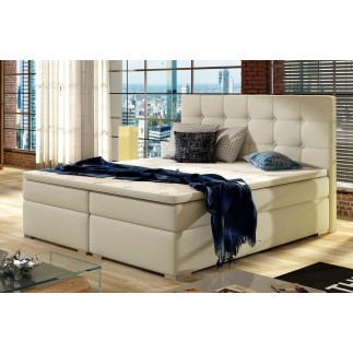 Ensemble boxspring complet tête de lit + sommiers + matelas + surmatelas INAYA de VENESETTI - simili cuir beige - 140x200 cm