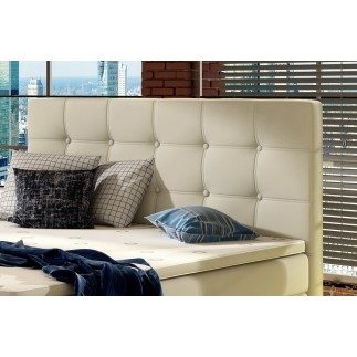 Ensemble boxspring complet tête de lit + sommiers + matelas + surmatelas INAYA de VENESETTI - simili cuir beige - 140x200 cm