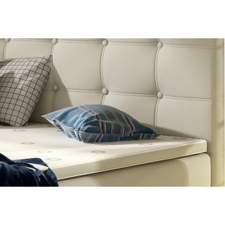 Ensemble boxspring complet tête de lit + sommiers + matelas + surmatelas INAYA de VENESETTI - simili cuir beige - 140x200 cm
