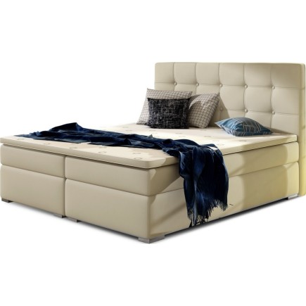 Ensemble boxspring complet tête de lit + sommiers + matelas + surmatelas INAYA de VENESETTI - simili cuir beige - 160x200 cm