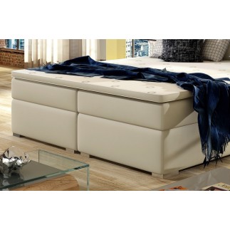 Ensemble boxspring complet tête de lit + sommiers + matelas + surmatelas INAYA de VENESETTI - simili cuir beige - 180x200 cm