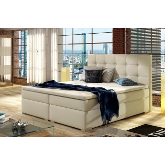 Ensemble boxspring complet tête de lit + sommiers + matelas + surmatelas INAYA de VENESETTI - simili cuir beige - 180x200 cm
