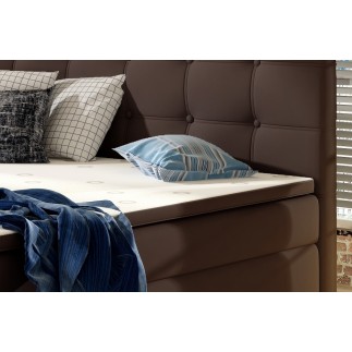 Ensemble boxspring complet tête de lit + sommiers + matelas + surmatelas INAYA de VENESETTI - simili cuir chocolat - 140x200 cm
