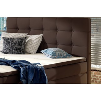 Ensemble boxspring complet tête de lit + sommiers + matelas + surmatelas INAYA de VENESETTI - simili cuir chocolat - 160x200 cm