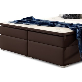 Ensemble boxspring complet tête de lit + sommiers + matelas + surmatelas INAYA de VENESETTI - simili cuir chocolat - 160x200 cm