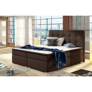 Ensemble boxspring complet tête de lit + sommiers + matelas + surmatelas INAYA de VENESETTI - simili cuir chocolat - 160x200 cm