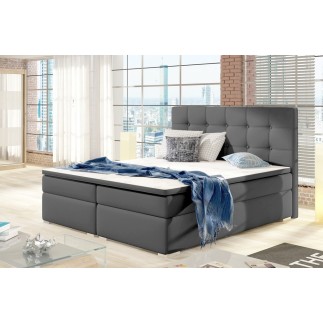 Ensemble boxspring complet tête de lit + sommiers + matelas + surmatelas INAYA de VENESETTI - simili cuir gris - 160x200 cm