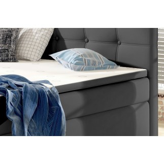 Ensemble boxspring complet tête de lit + sommiers + matelas + surmatelas INAYA de VENESETTI - simili cuir gris - 160x200 cm