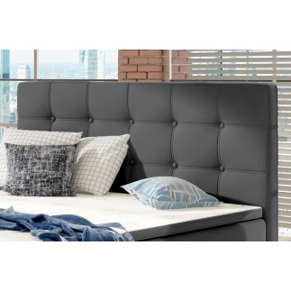 Ensemble boxspring complet tête de lit + sommiers + matelas + surmatelas INAYA de VENESETTI - simili cuir gris - 180x200 cm
