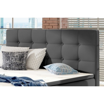 Ensemble boxspring complet tête de lit + sommiers + matelas + surmatelas INAYA de VENESETTI - simili cuir gris - 180x200 cm