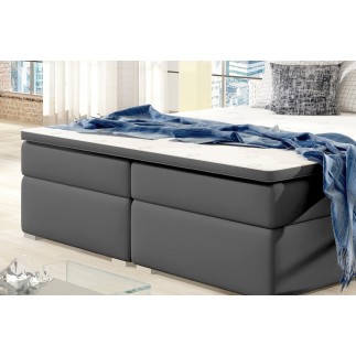 Ensemble boxspring complet tête de lit + sommiers + matelas + surmatelas INAYA de VENESETTI - simili cuir gris - 180x200 cm