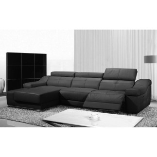 CANAPÉ D'ANGLE DOUBLE RELAX EN CUIR DE BUFFLE ITALIEN DE LUXE 5 PLACES BIRELAX, COULEUR NOIRE, ANGLE GAUCHE (vu de face)
