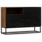 Commode - coloris chêne artisanal - façade noir brillant, Collection AVON Commode - coloris chêne artisanal - façade noir brillant, Collection AVON