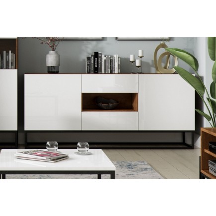 Buffet - finition chêne artisanal et façade blanc brillant, Collection AVON
