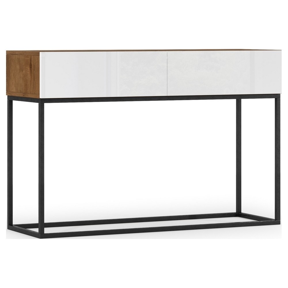 Console - finition chêne artisanal et façade blanc brillant, Collection AVON Console - finition chêne artisanal et façade blanc brillant, Collection AVON