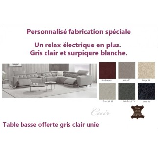 Solde de paiement de la commande: Canapé d'angle avec 3 relax électriques en cuir de buffle italien de luxe, 8 places MONACO, fa