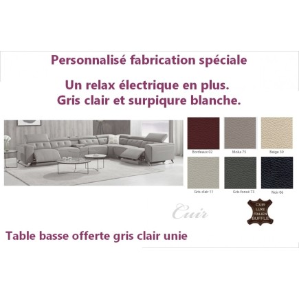 Solde de paiement de la commande: Canapé d'angle avec 3 relax électriques en cuir de buffle italien de luxe, 8 places MONACO, fa