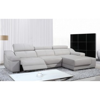 Canapé d'angle double relax en cuir de buffle italien de luxe 5 places BiRELAX, gris clair, angle droit.