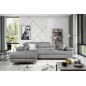 - Canapé d'angle convertible ARMEL en tissu velours luxe 5 places, couleur gris, avec coffre, angle gauche (vu de face) - Canapé d'angle convertible ARMEL en tissu velours luxe 5 places, couleur gris, avec coffre, angle gauche (vu de face)