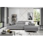 Canapé d'angle convertible ARMEL en tissu velours luxe 5 places, couleur gris, avec coffre, angle droit (vu de face) Canapé d'angle convertible ARMEL en tissu velours luxe 5 places, couleur gris, avec coffre, angle droit (vu de face)